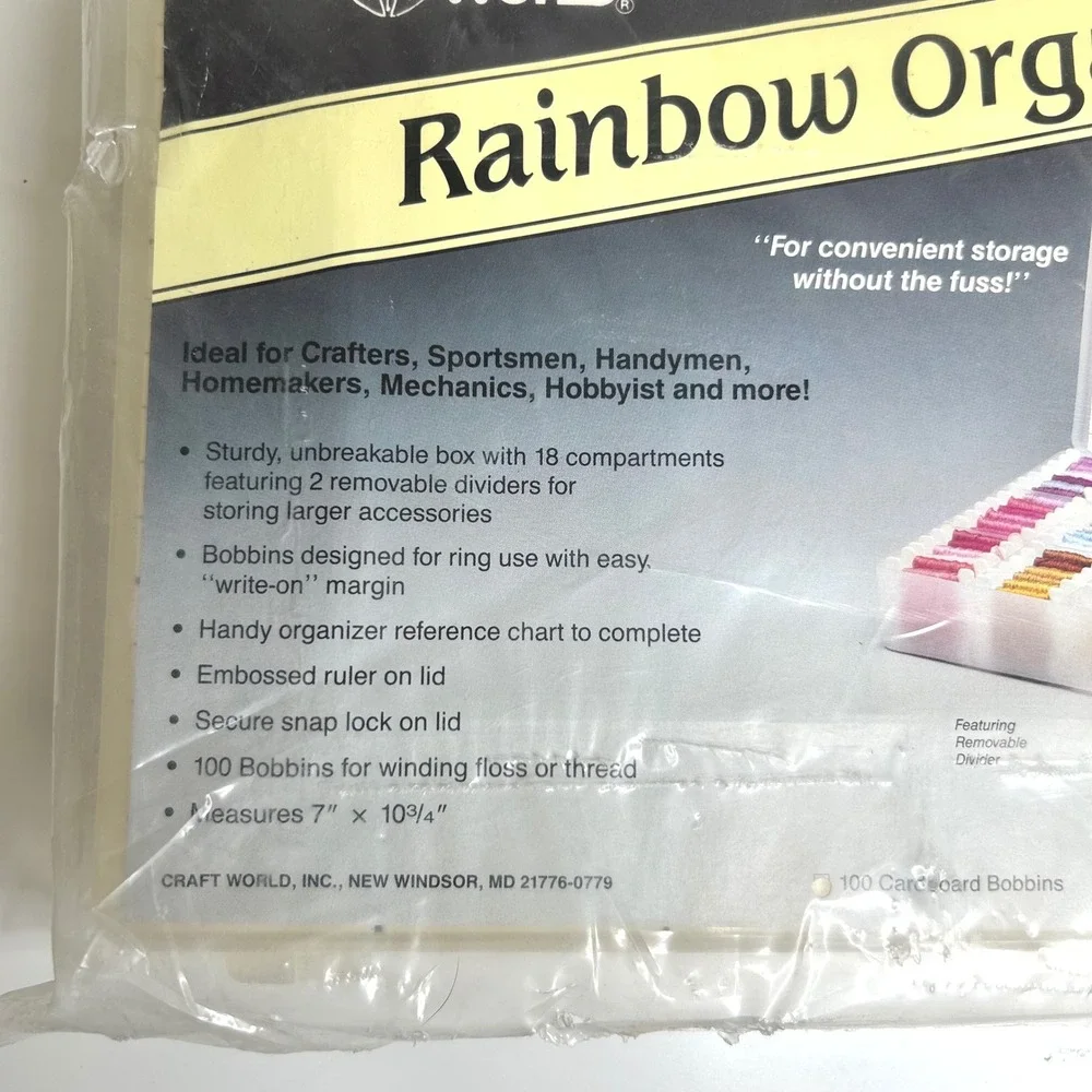 Craft World Rainbow Organizer NEW 100 Bobbins for Thread Floss Craft Storage Box